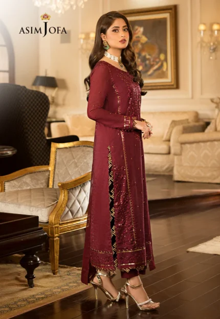 Maroon Chanderi Cotton 3 Piece Suit Side View