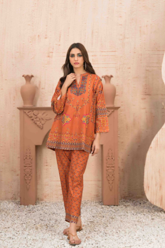 Orange Design Khaddar 2 Piece Suit