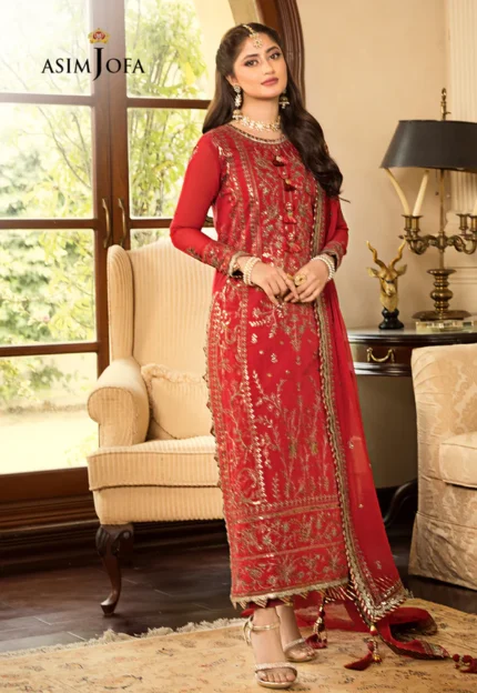 Red Chanderi Cotton 3 Piece Suit