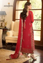 Red Chanderi Cotton 3 Piece Suit Back View