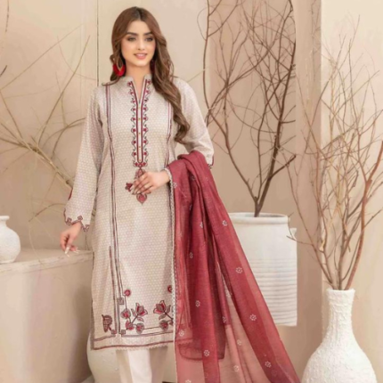 Tawakkal Off White and Brown Color Ladies Lawn 3 Piece Suit Casual Wear Category Thumbnail