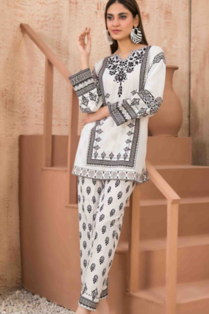 White Design Khaddar 2 Piece Suit