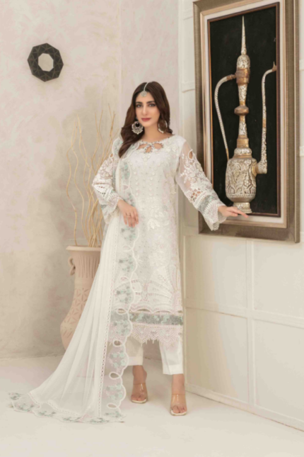 Fancy Organza 3pc Suit White