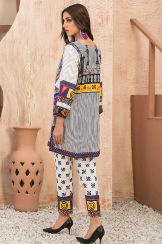 White Lined Design Khaddar 2pc Suit