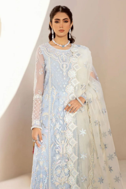 Sky Blue Color 3 Piece Organza Suit