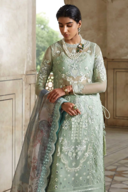 Light Green Color 3 Piece Organza Suit