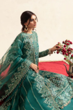 Dark Green Color 3 Piece Organza Suit