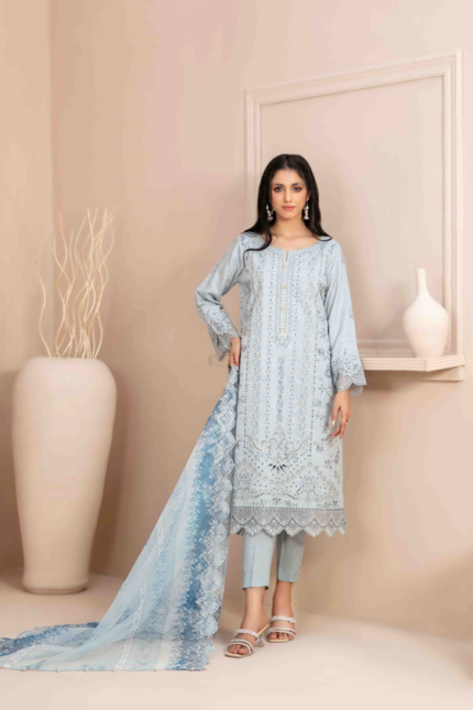 Fancy Embroidered Viscose PlainJacquard Suit Design-1 pic1