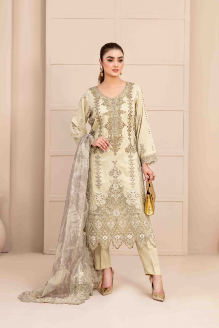 Fancy Embroidered Viscose PlainJacquard Suit Design-10 pic1