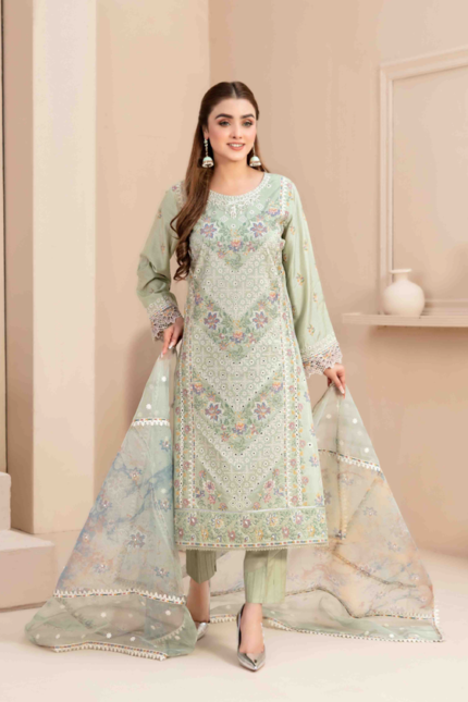 Fancy Embroidered Viscose PlainJacquard Suit Design-3 pic1