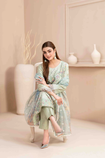 Fancy Embroidered Viscose PlainJacquard Suit Design-3 pic2