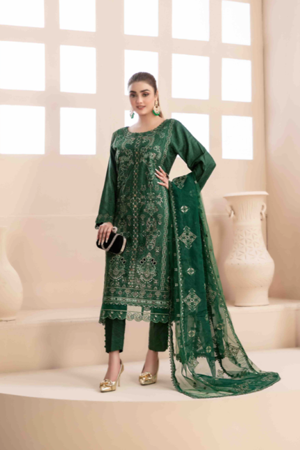 Fancy Embroidered Viscose PlainJacquard Suit Design-8 pic1