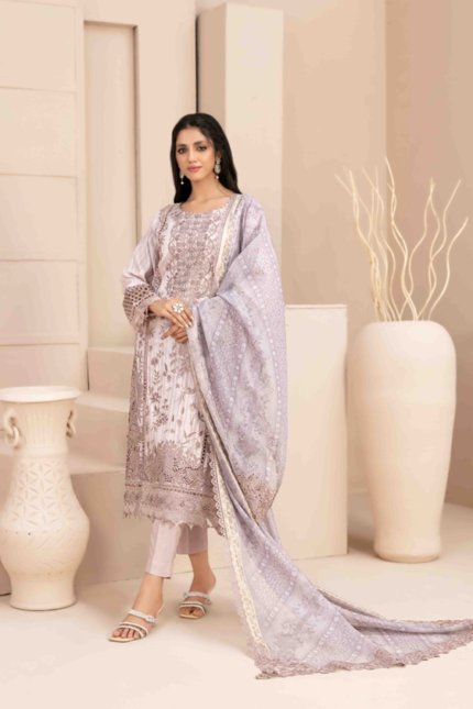 Fancy Embroidered Viscose PlainJacquard Suit Design-9 pic1