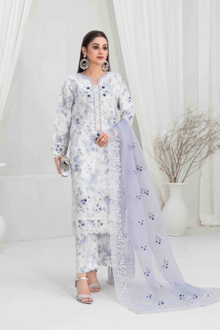 Organza Suit with Digital Printed Silk Inner Design-7 pic1