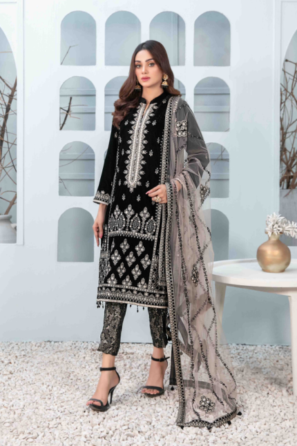 Fancy Heavy Embroidered Velvet Suit Design-1 pic-1