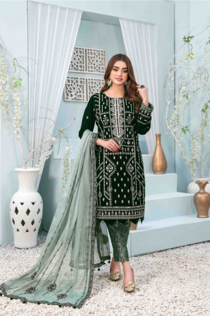 Fancy Heavy Embroidered Velvet Suit Design-2 pic-1