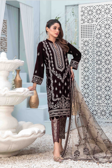 Fancy Heavy Embroidered Velvet Suit Design-3 pic-2