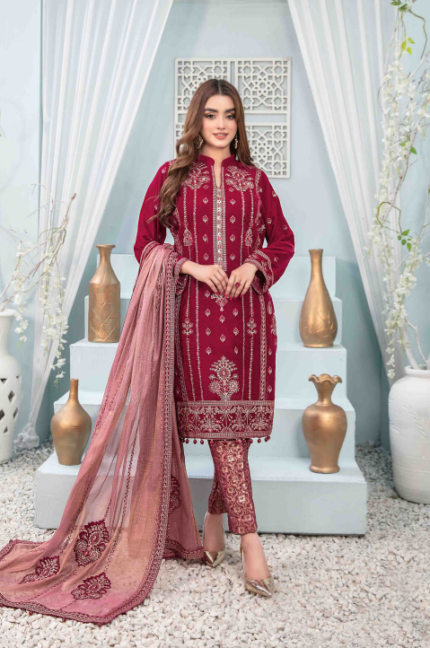 Fancy Heavy Embroidered Velvet Suit Design-5 pic-1