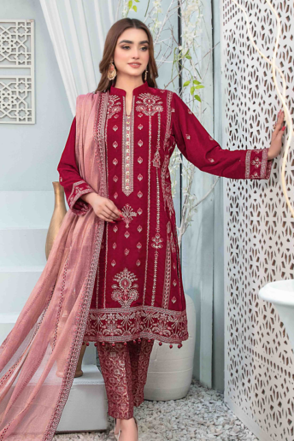 Fancy Heavy Embroidered Velvet Suit Design-5 pic-2