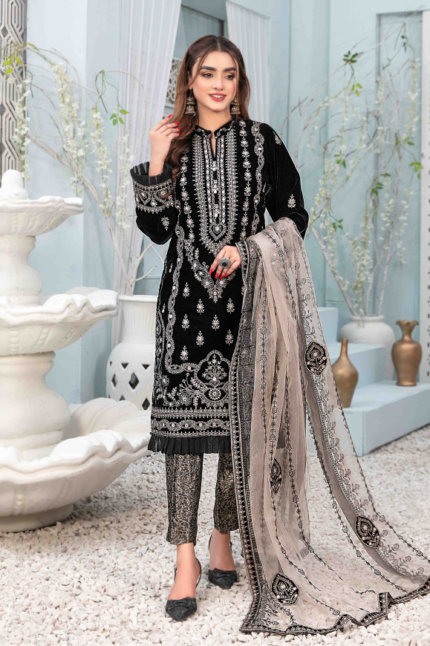 Fancy Heavy Embroidered Velvet Suit Design-6 pic-1