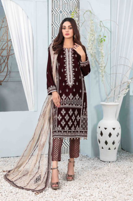 Fancy Heavy Embroidered Velvet Suit Design-7 pic-1