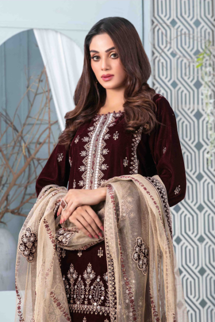 Fancy Heavy Embroidered Velvet Suit Design-7 pic-2