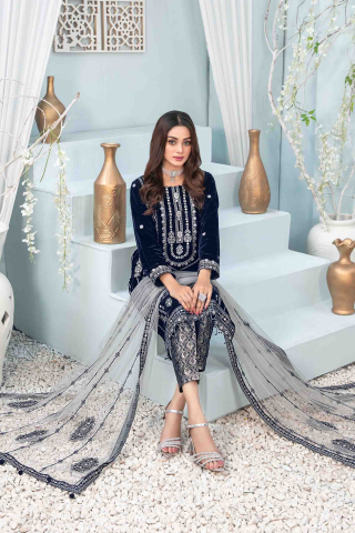 Fancy Heavy Embroidered Velvet Suit Design-8 pic-2