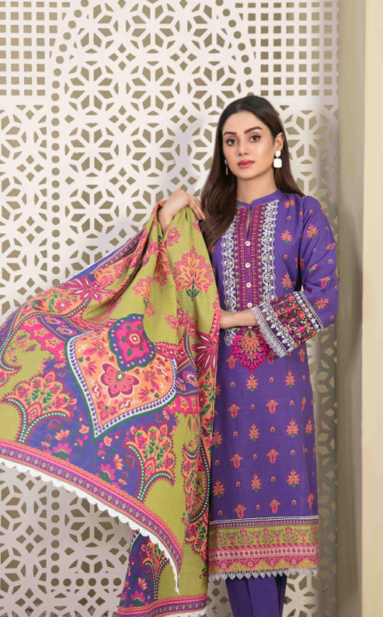 Digital Printed Embroidered Khaddar Suit Design-4 pic-2