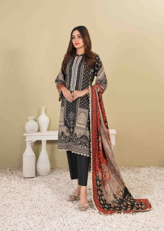 Digital Printed Embroidered Khaddar Suit Design-7 pic-1