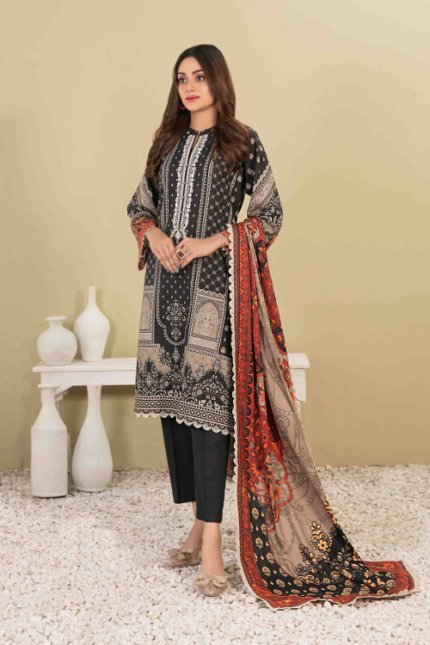 Digital Printed Embroidered Khaddar Suit Design-7 pic-1