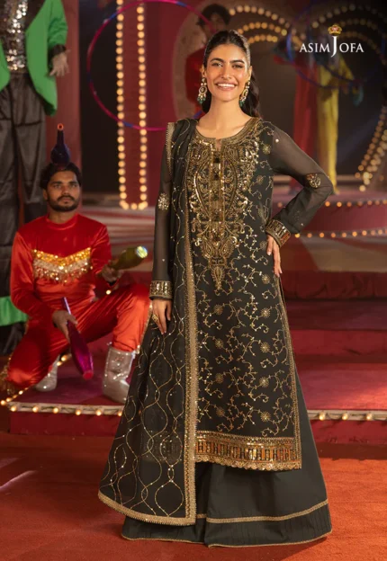 Dark Green Chiffon 3pc suit