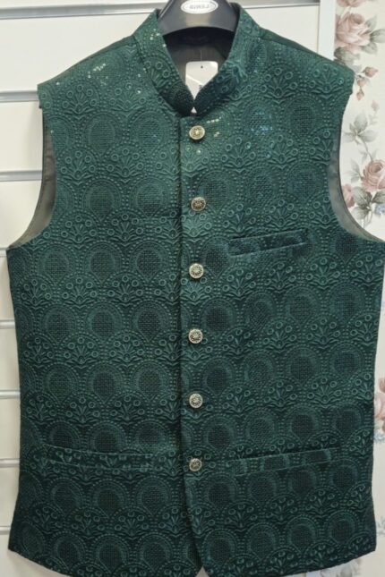 Dark Green embroidered color waistcoat