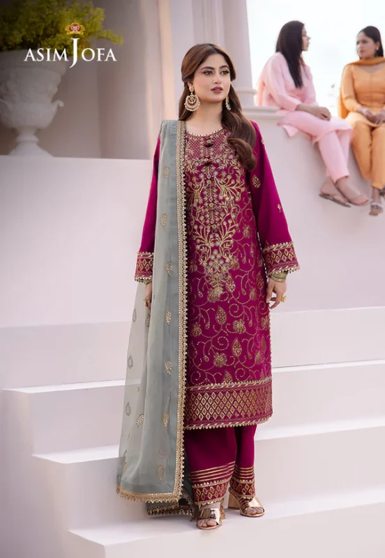 Dark Pink Chiffon 3pc suit