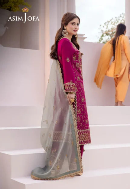 Dark Pink Chiffon 3pc suit pic2