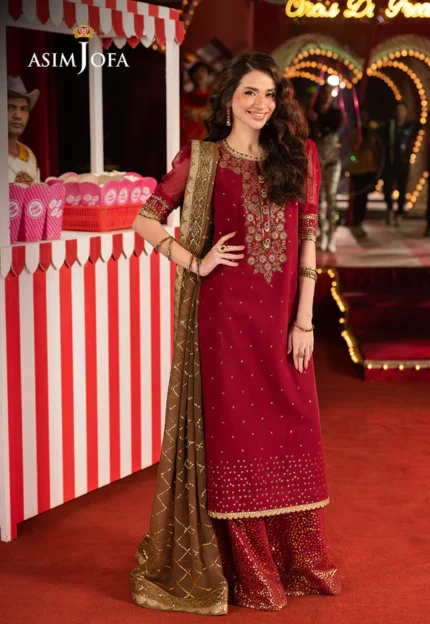 Maroon Chiffon 3pc Suit