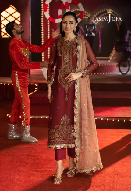 Maroon Chiffon 3pc suit - 2