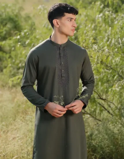 Dark Green Blended Kameez Shalwaar