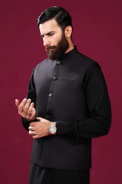 Black Suiting Waistcoat – Straight Cut Buttoned – Men