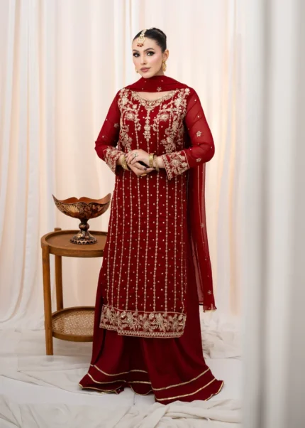 Chiffon embroidered 3pc suit