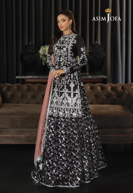 Black Embroidered Silk 3pcs Suit