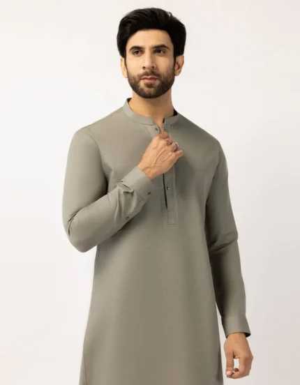 Olive cotton semi-formal short kurta