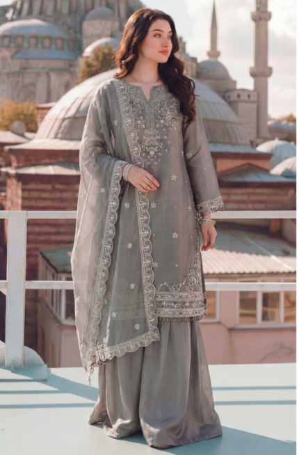 Embroidered Shisha silk 3pc suit