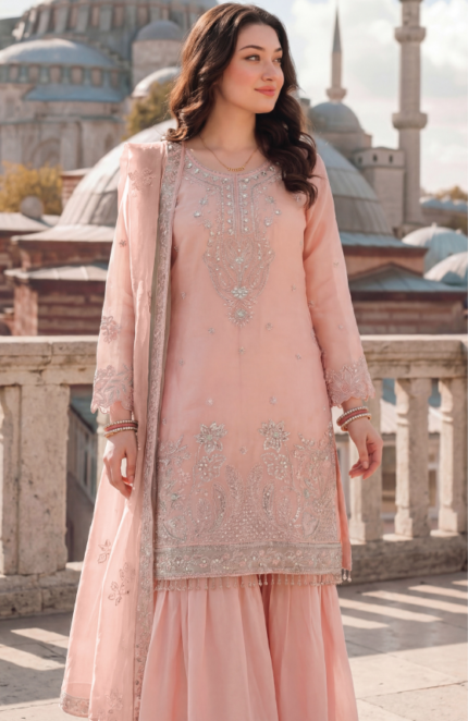 Embroidered Sheesha silk 3pc suit