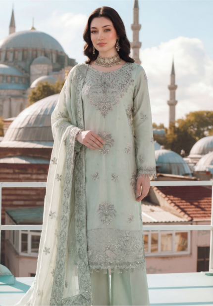 Embroidered Shisha silk 3pc suit
