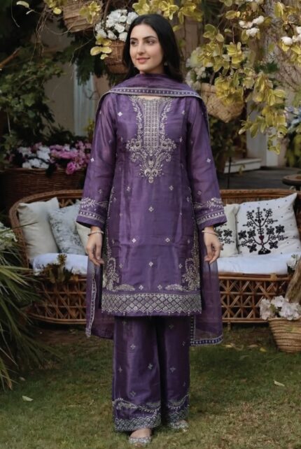 Embroidered Shisha silk 3pc suit