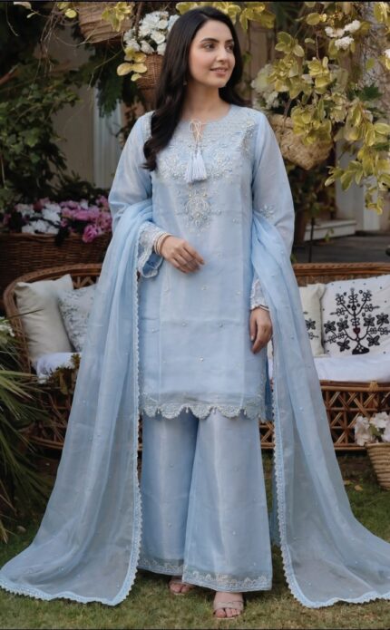 Embroidered Shisha silk 3pc suit