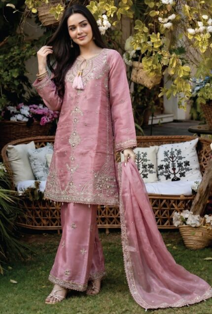 Embroidered Shisha silk 3pc suit