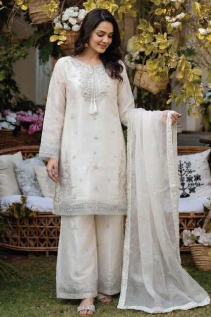 Embroidered Shisha silk 3pc suit