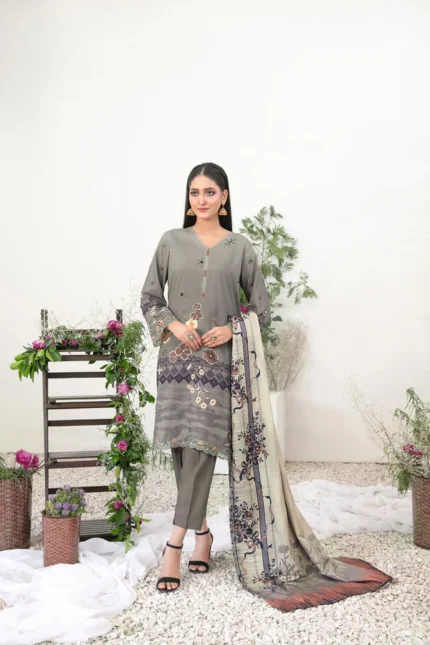 Embroidered Staple Digital Print Suit