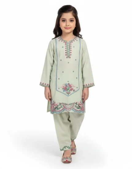 Blue maple silk embroidered stitched 2pc